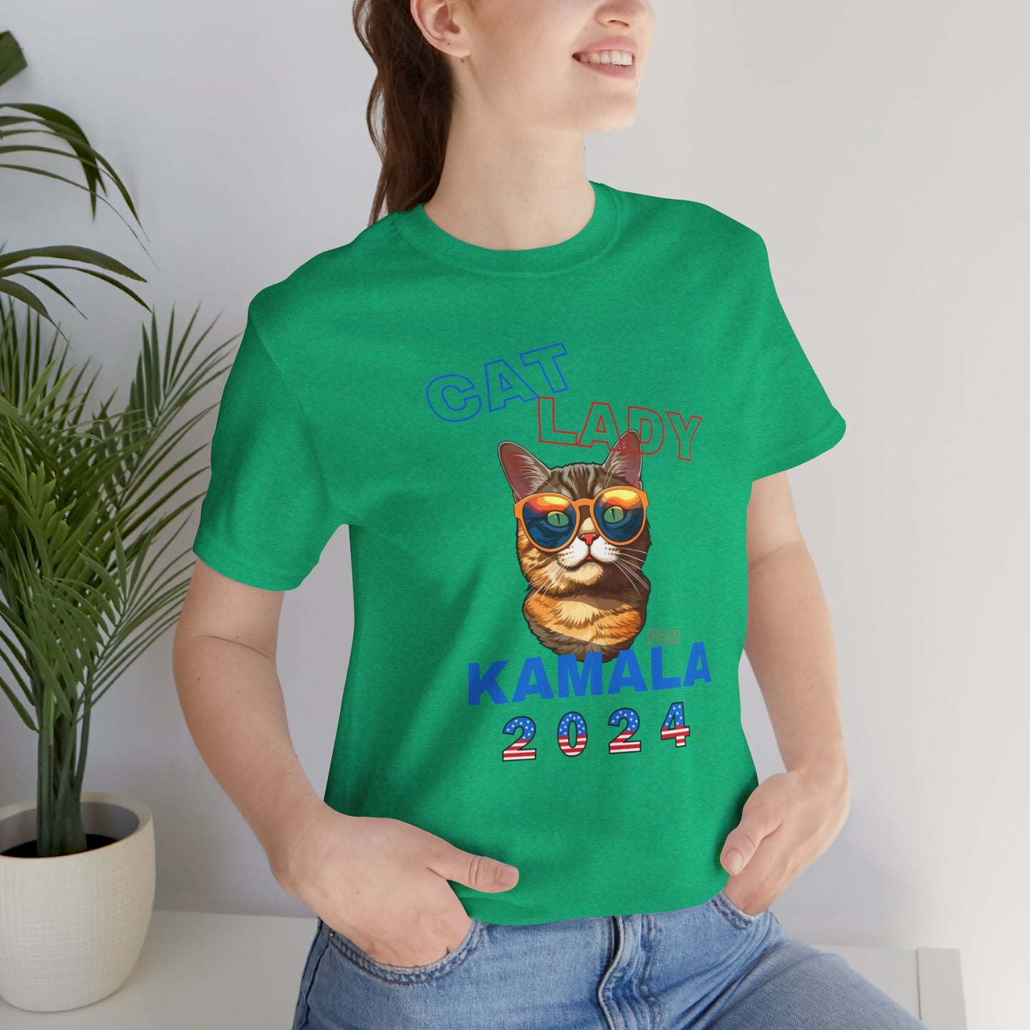 Cat Lady For Kamala Jersey Tee- Orange Tabby #1, One-Side Design