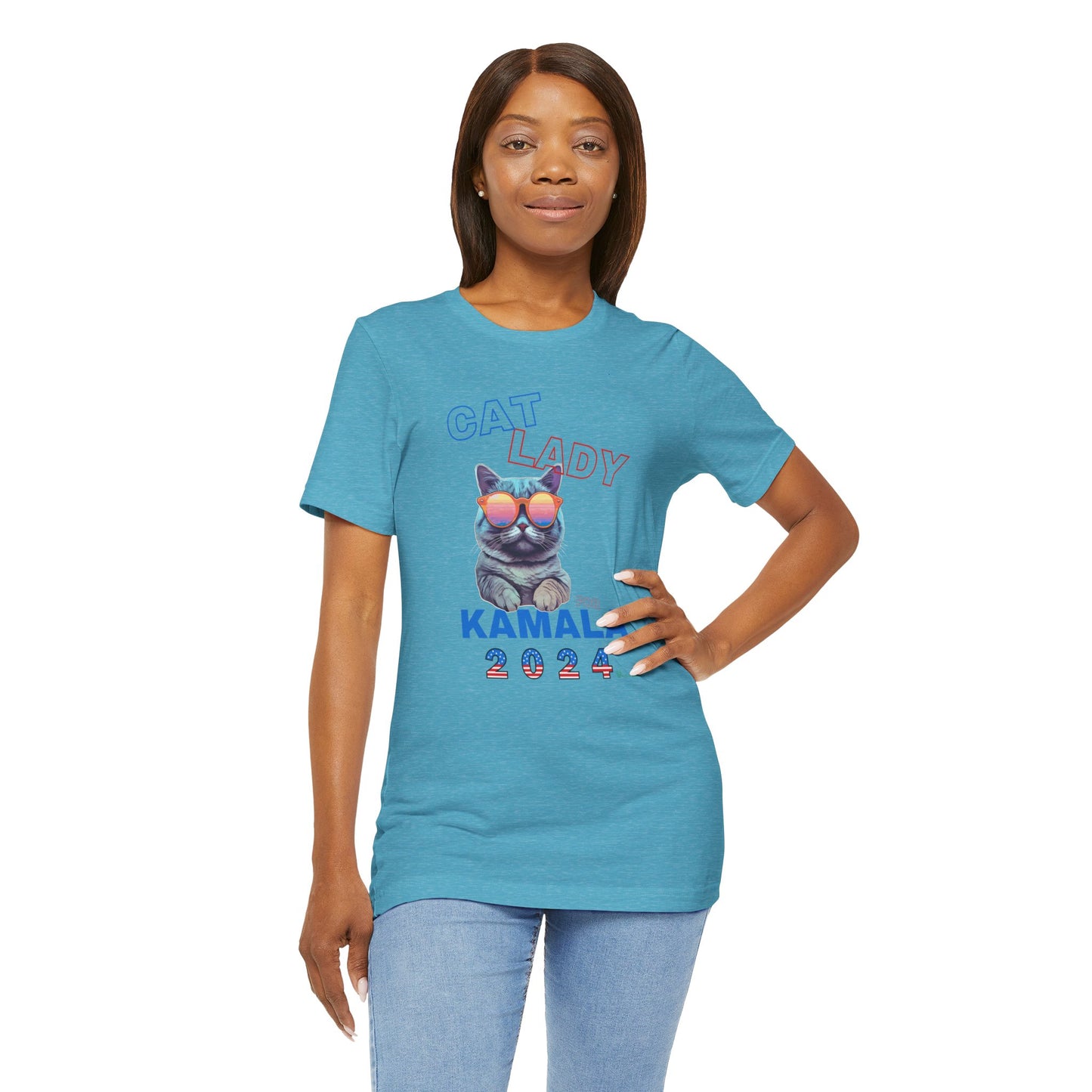 Cat Lady For Kamala Jersey Tee- Gray Cat, One-Sided Design