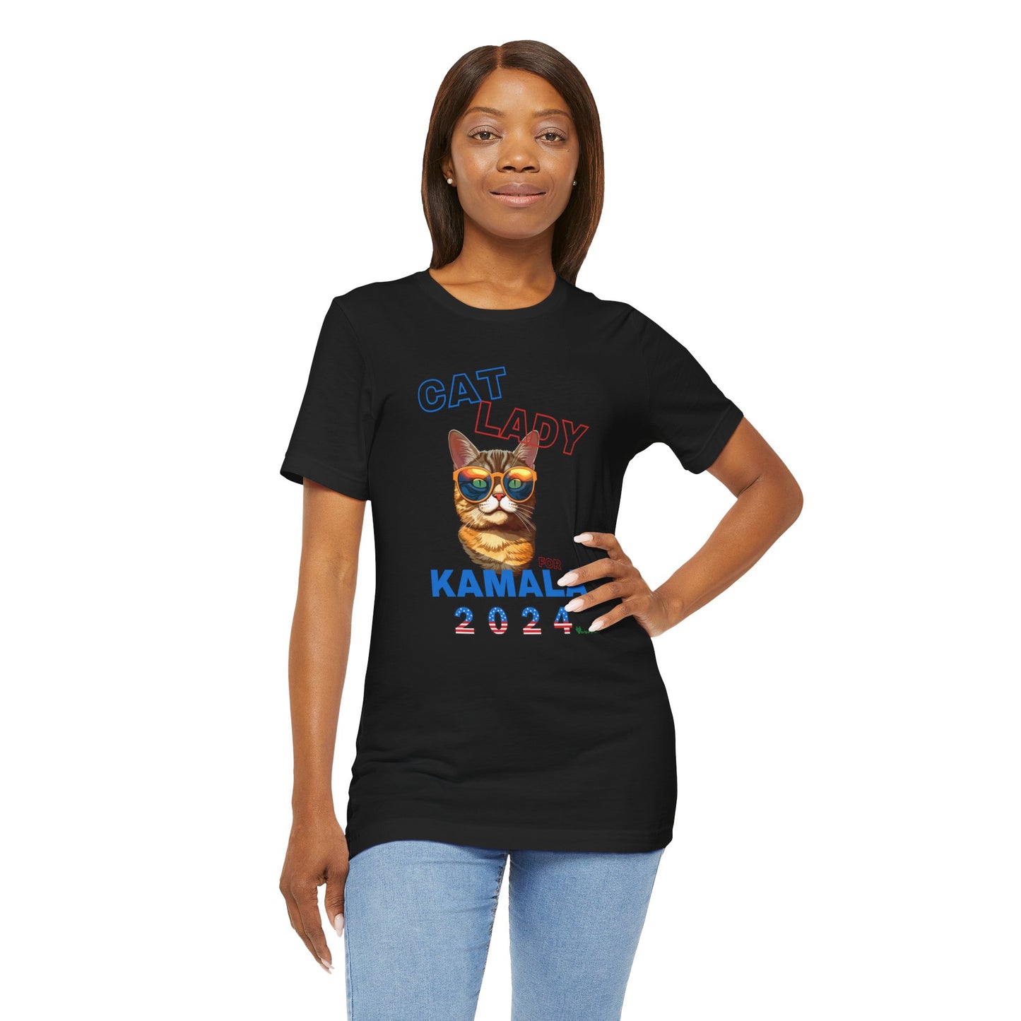 Cat Lady For Kamala Jersey Tee- Orange Tabby #1, Double-Side Design