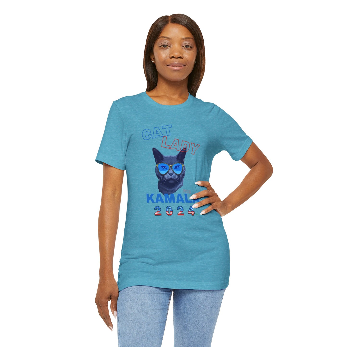 Cat Lady For Kamala Jersey Tee- Black Cat, One-Sided Design