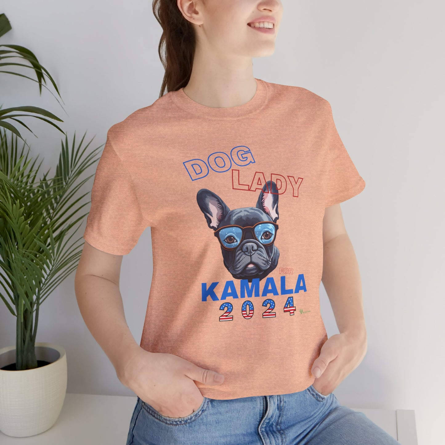 Dog Lady For Kamala Jersey Tee- Frenchie, Double-Sided Design