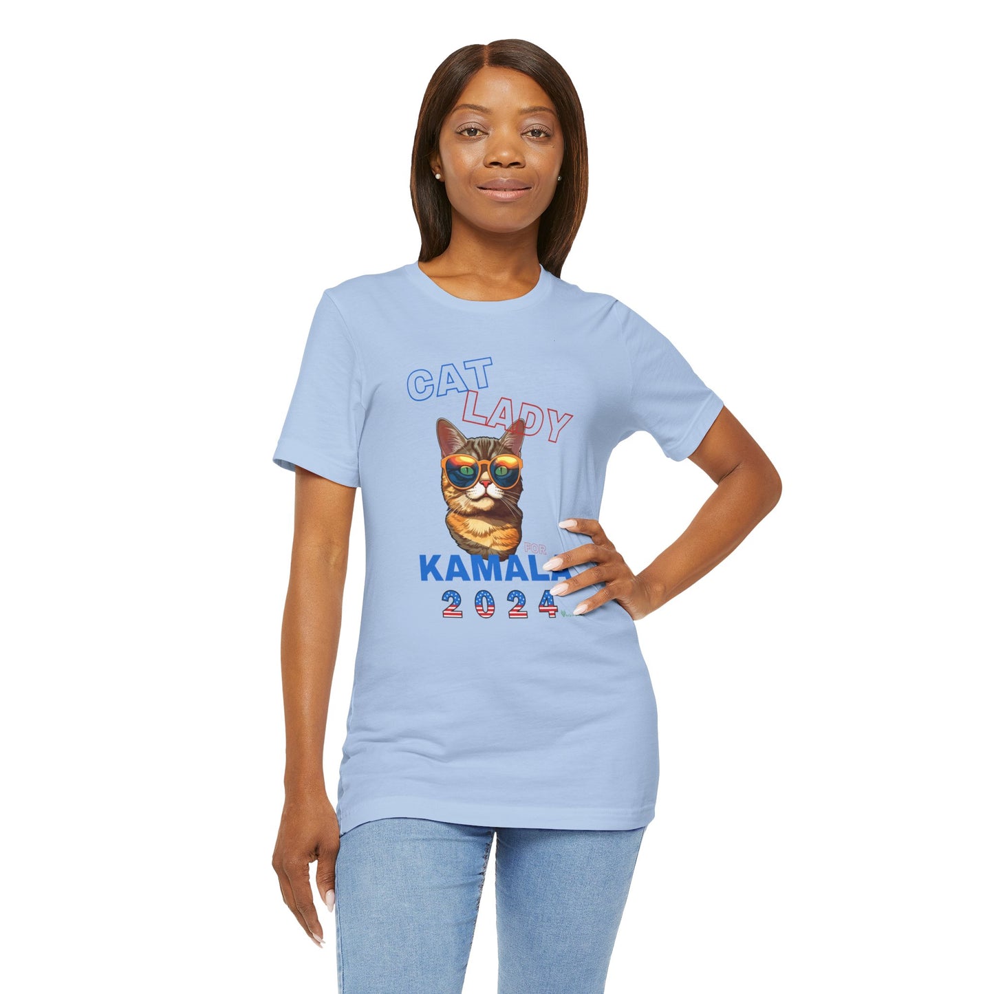 Cat Lady For Kamala Jersey Tee- Orange Tabby #1, Double-Side Design