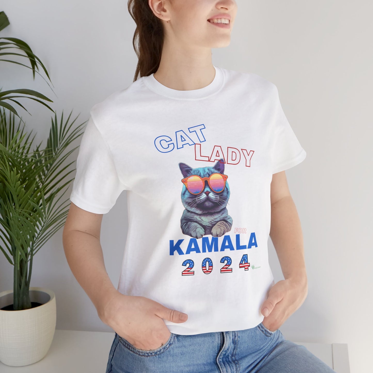 Cat Lady For Kamala Jersey Tee- Gray Cat, One-Sided Design