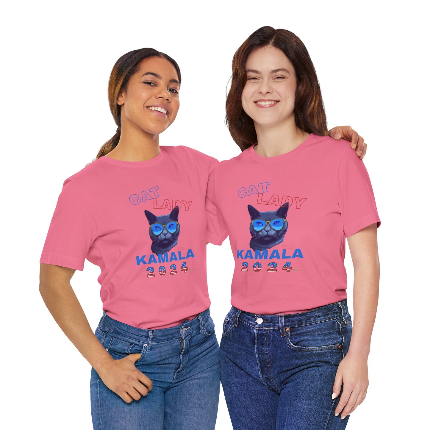 Cat Lady For Kamala Jersey Tee- Black Cat, Double-Sided Design