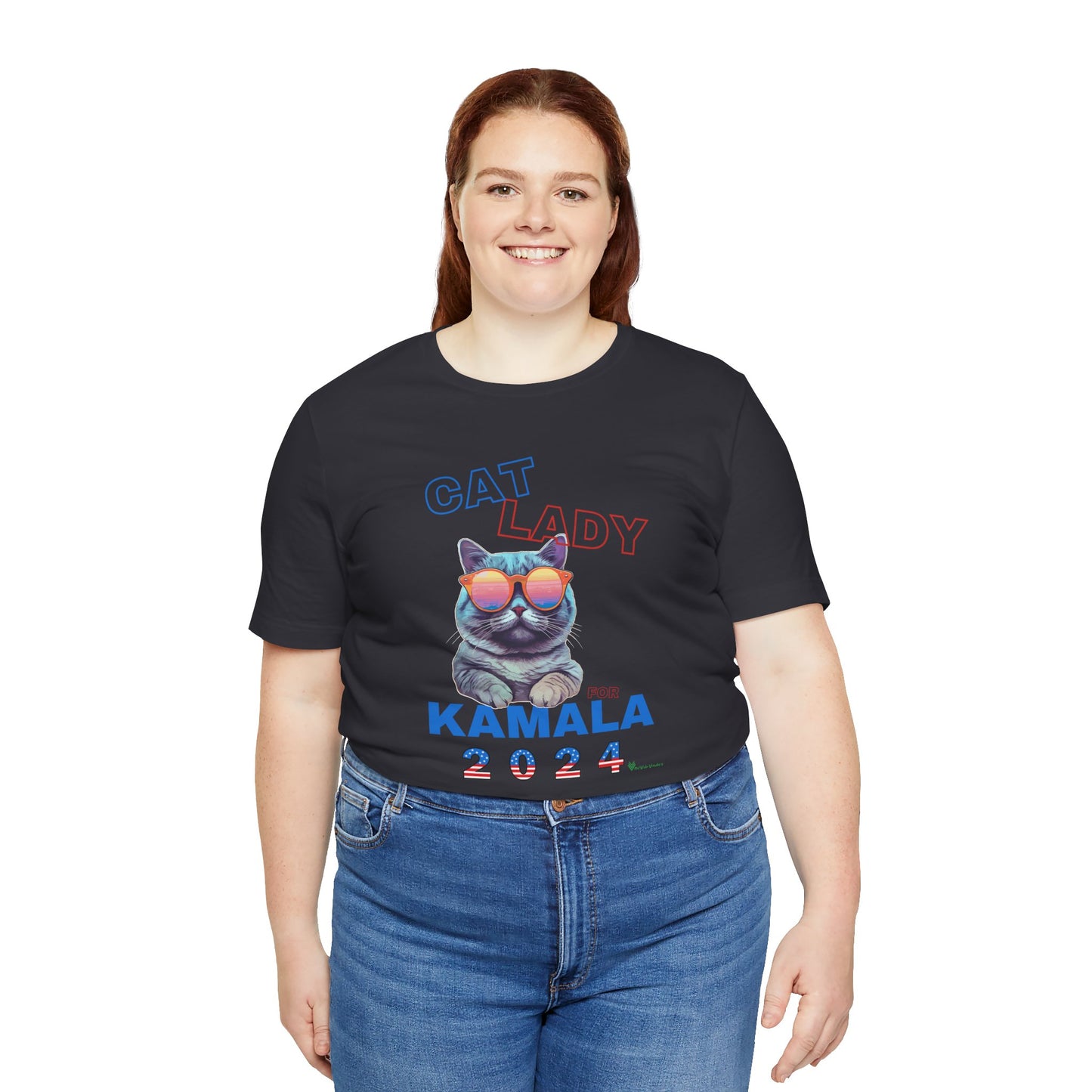 Cat Lady For Kamala Jersey Tee- Gray Cat, One-Sided Design