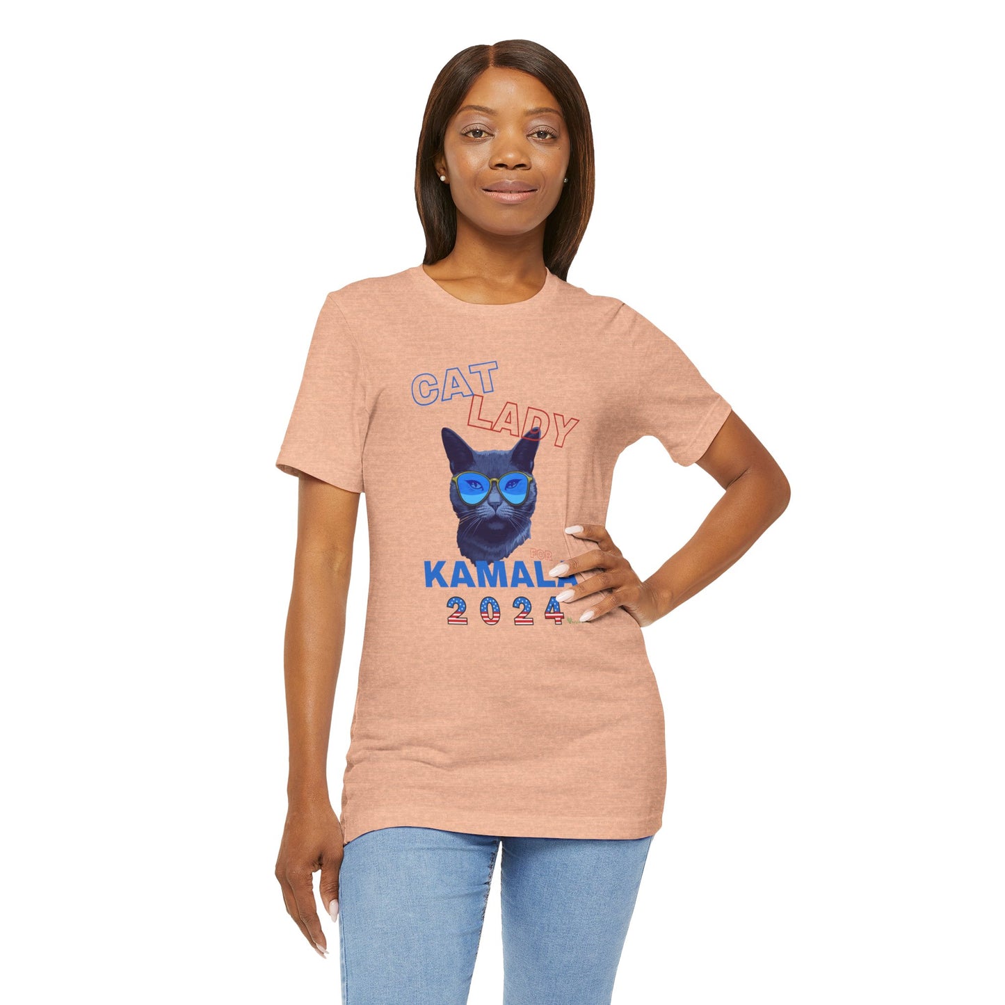 Cat Lady For Kamala Jersey Tee- Black Cat, Double-Sided Design