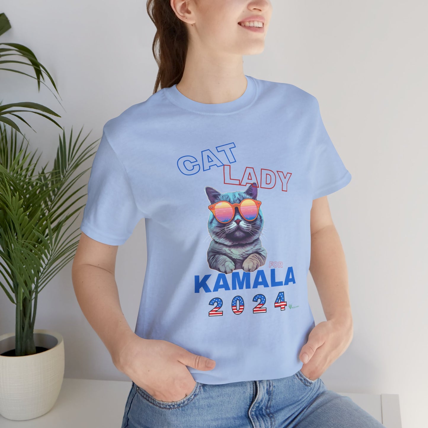 Cat Lady For Kamala Jersey Tee- Gray Cat, One-Sided Design