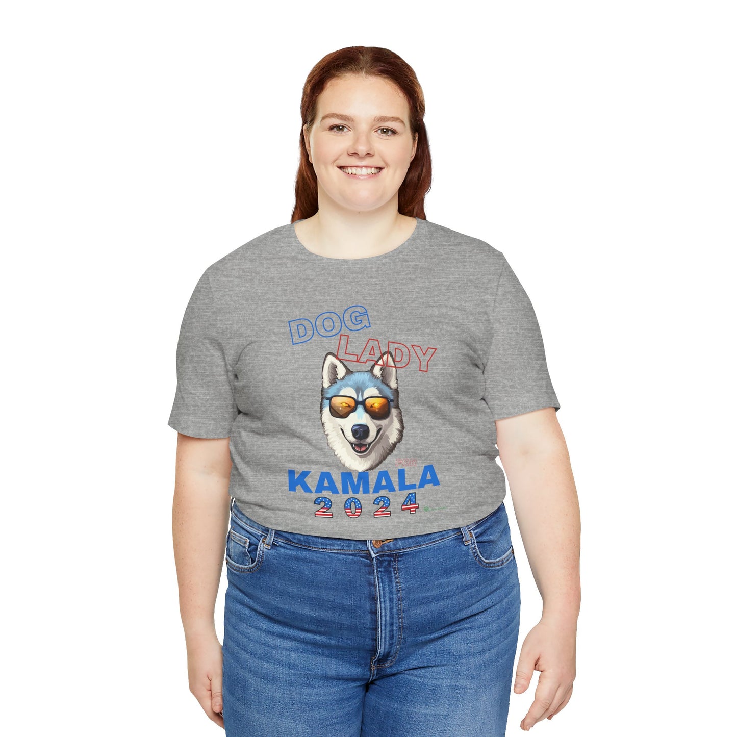 Dog Lady For Kamala Jersey Tee- Husky, Double-Sided Design