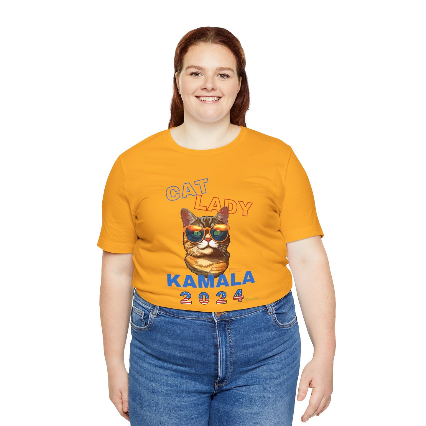 Cat Lady For Kamala Jersey Tee- Orange Tabby #1, Double-Side Design