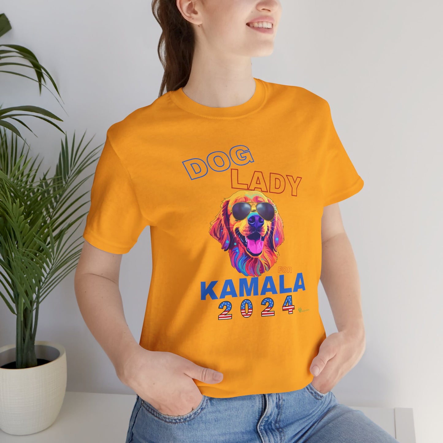 Dog Lady For Kamala Jersey Tee- Golden, One-Sided Design