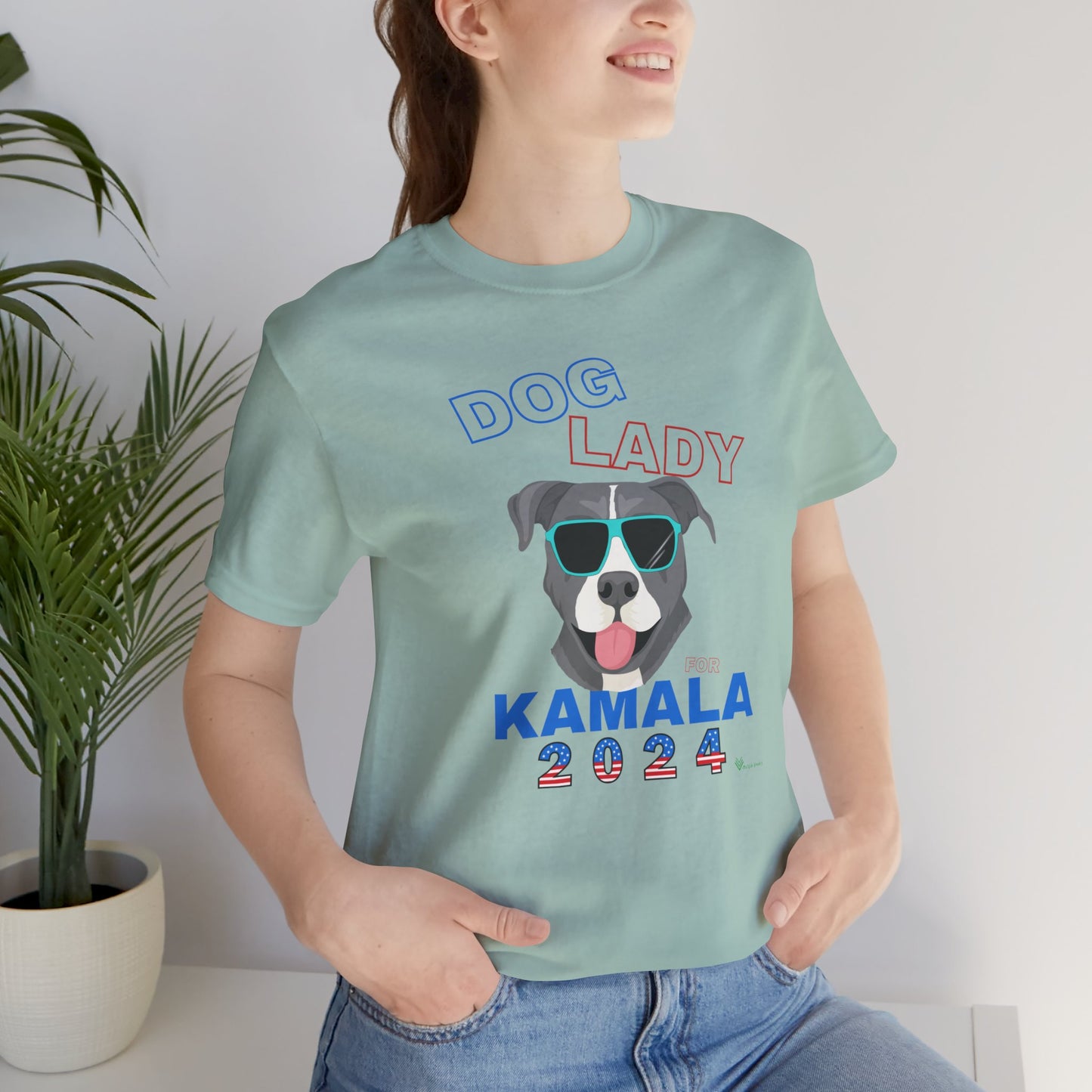 Dog Lady For Kamala Jersey Tee- Pittie, Double Sided Design