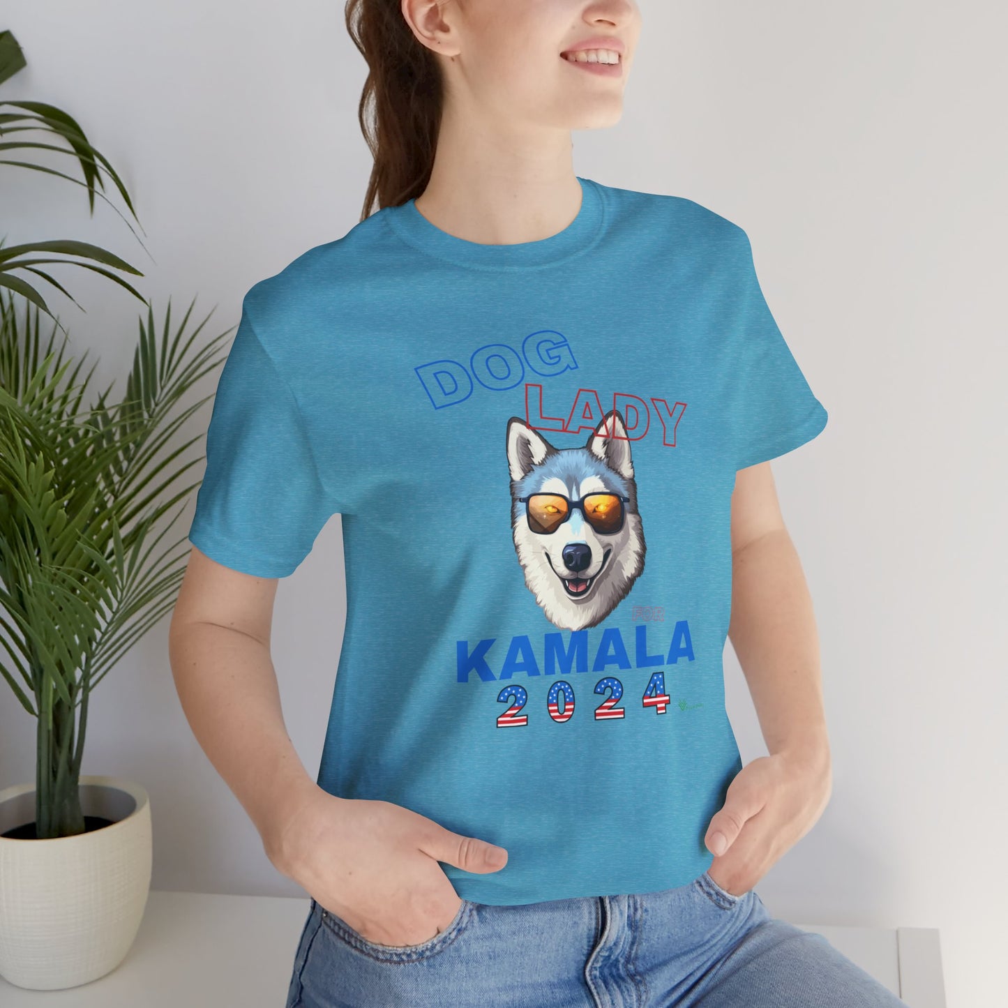 Dog Lady For Kamala Jersey Tee- Husky, Double-Sided Design