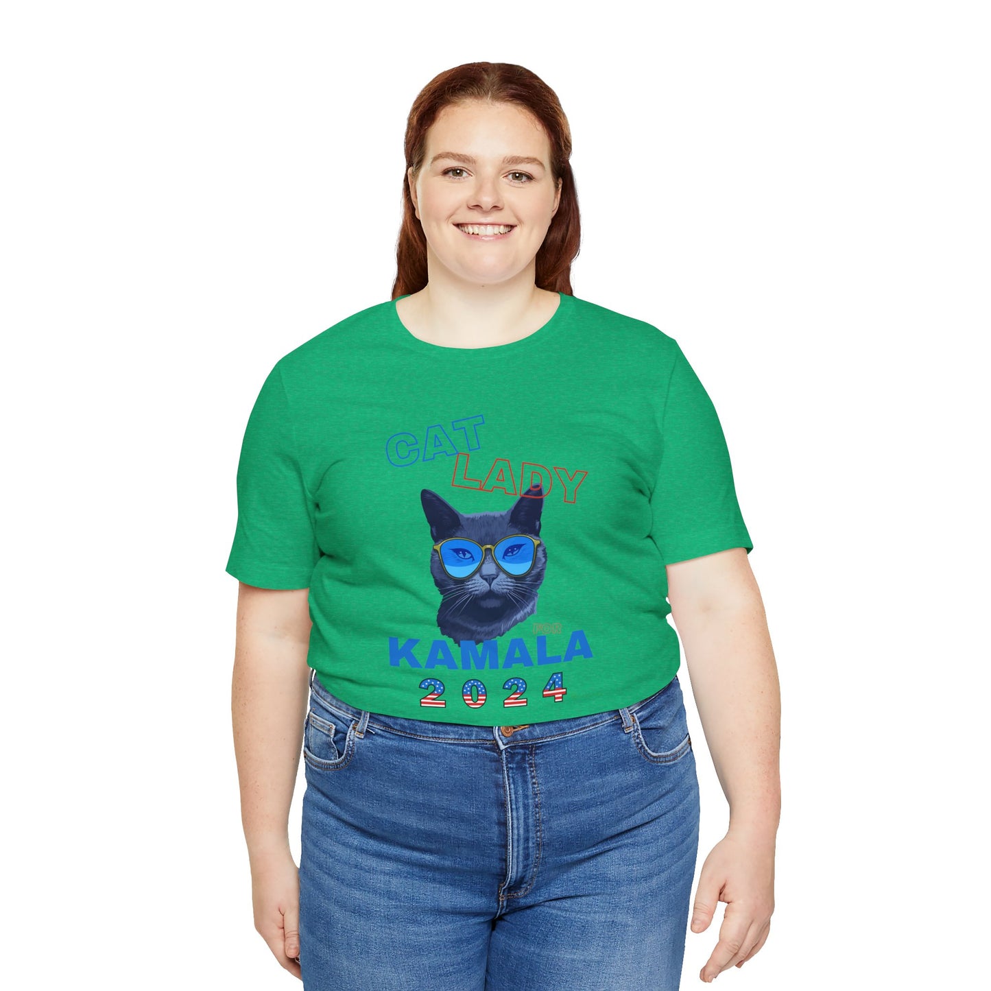 Cat Lady For Kamala Jersey Tee- Black Cat, Double-Sided Design