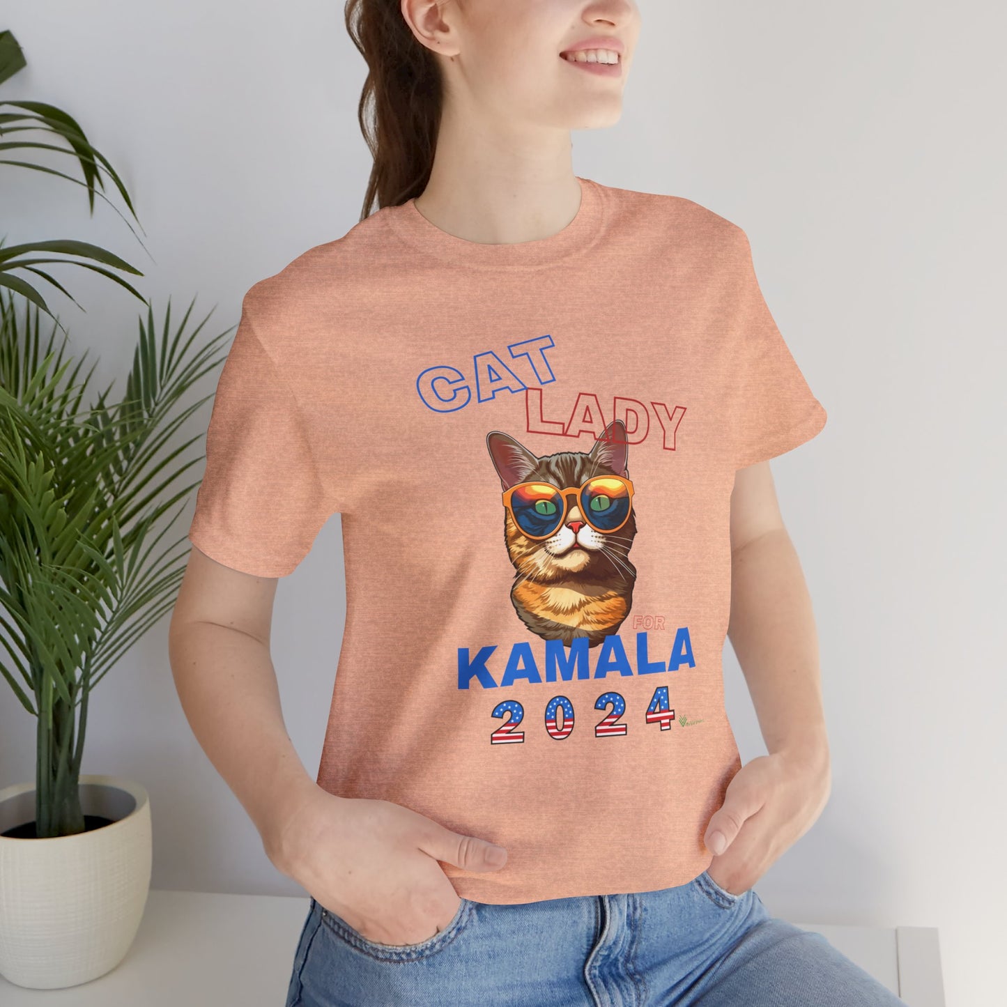 Cat Lady For Kamala Jersey Tee- Orange Tabby #1, Double-Side Design