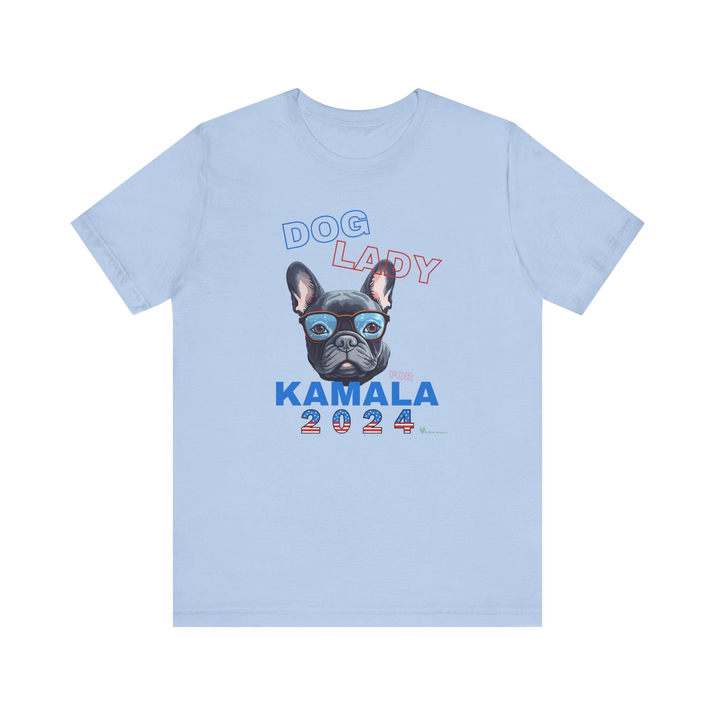 Dog Lady For Kamala Jersey Tee- Frenchie, Double-Sided Design