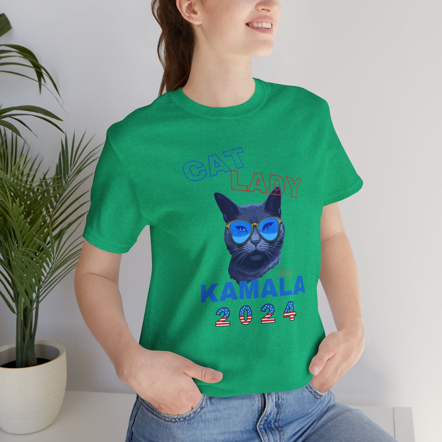 Cat Lady For Kamala Jersey Tee- Black Cat, One-Sided Design