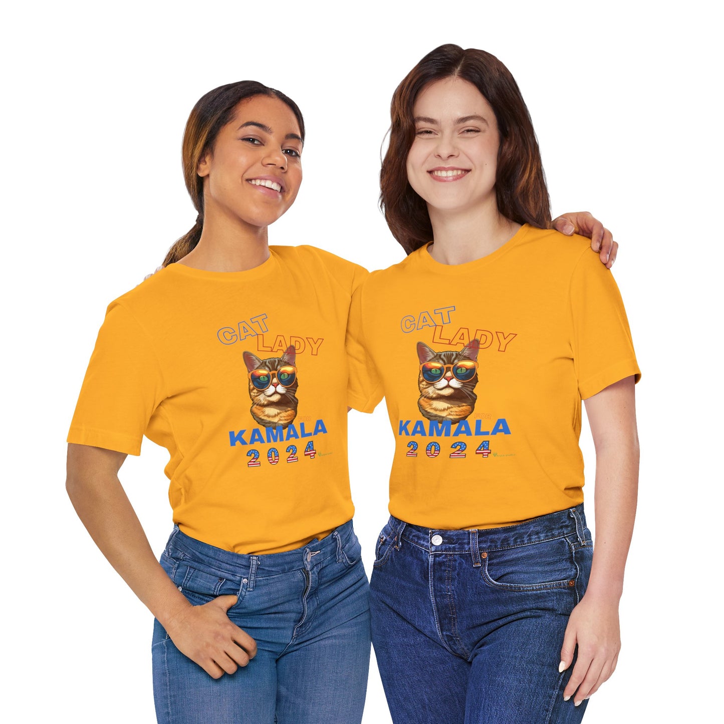 Cat Lady For Kamala Jersey Tee- Orange Tabby #1, Double-Side Design