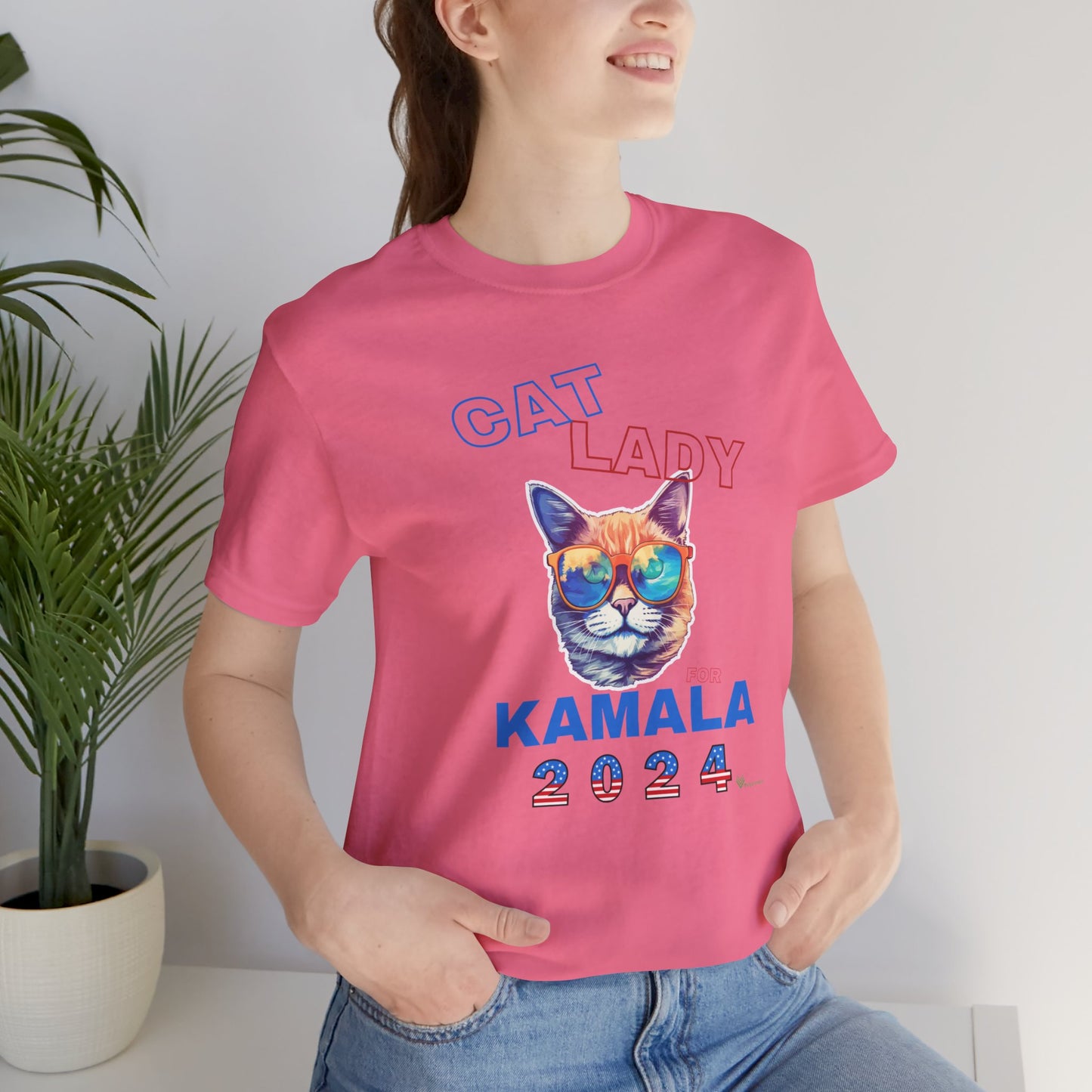 Cat Lady For Kamala Jersey Tee- Orange Tabby #2, Double Sided Design