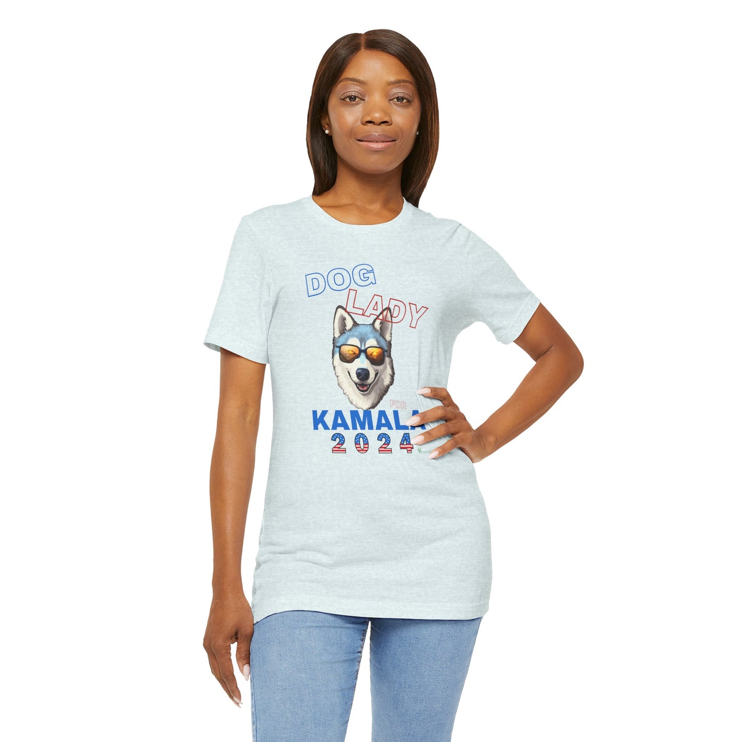 Dog Lady For Kamala Jersey Tee- Husky, Double-Sided Design