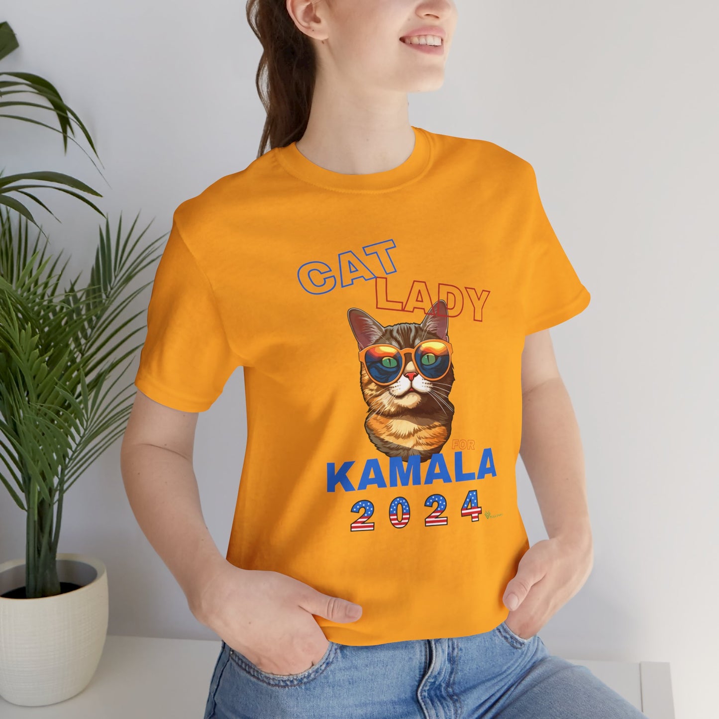 Cat Lady For Kamala Jersey Tee- Orange Tabby #1, One-Side Design