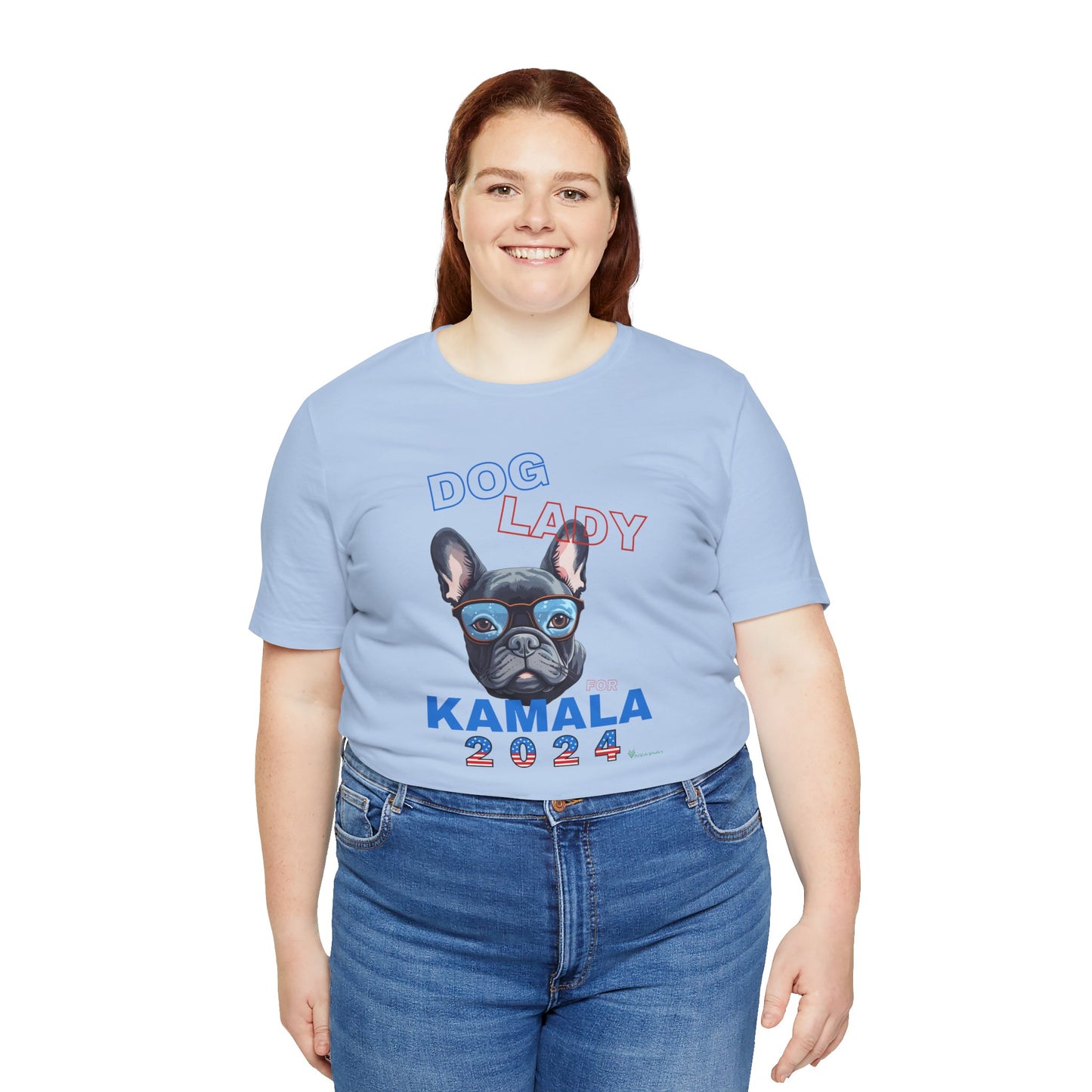 Dog Lady For Kamala Jersey Tee- Frenchie, Double-Sided Design