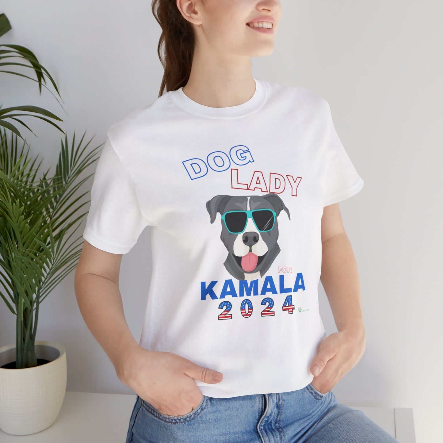 Dog Lady For Kamala Jersey Tee- Pittie, Double Sided Design