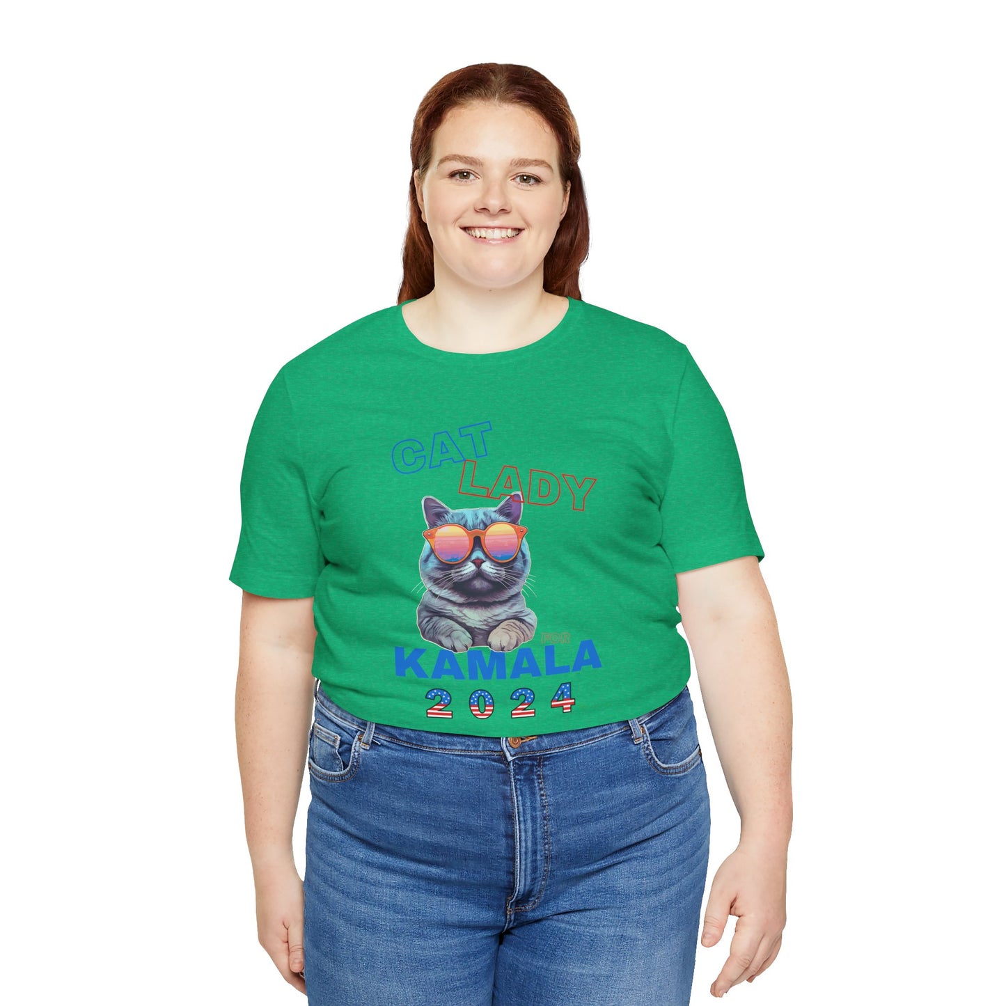 Cat Lady For Kamala Jersey Tee- Gray Cat, One-Sided Design