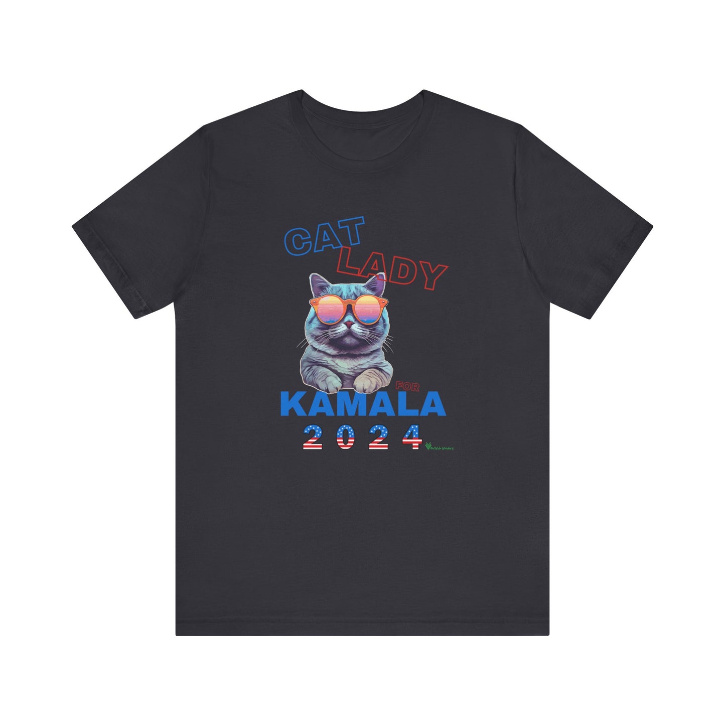 Cat Lady For Kamala Jersey Tee- Gray Cat, Double Sided Design