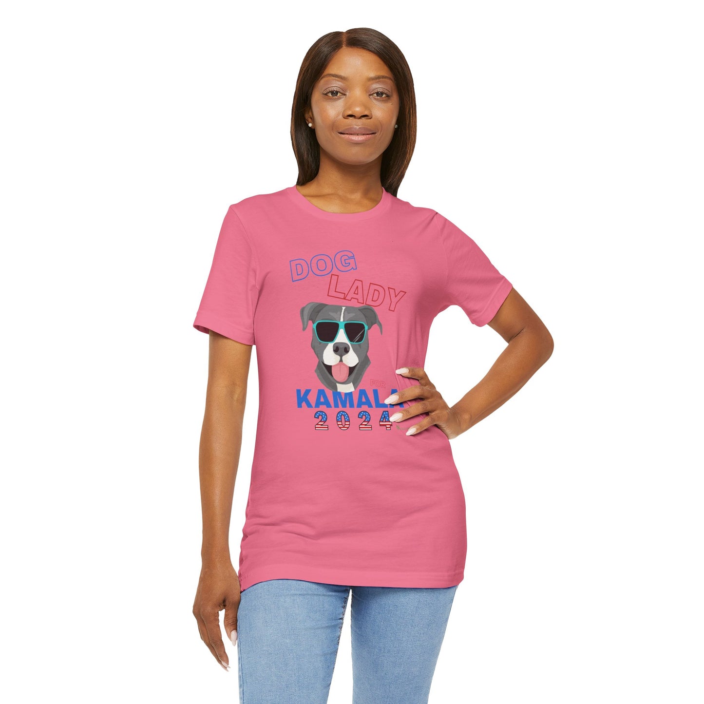 Dog Lady For Kamala Jersey Tee- Pittie, Double Sided Design