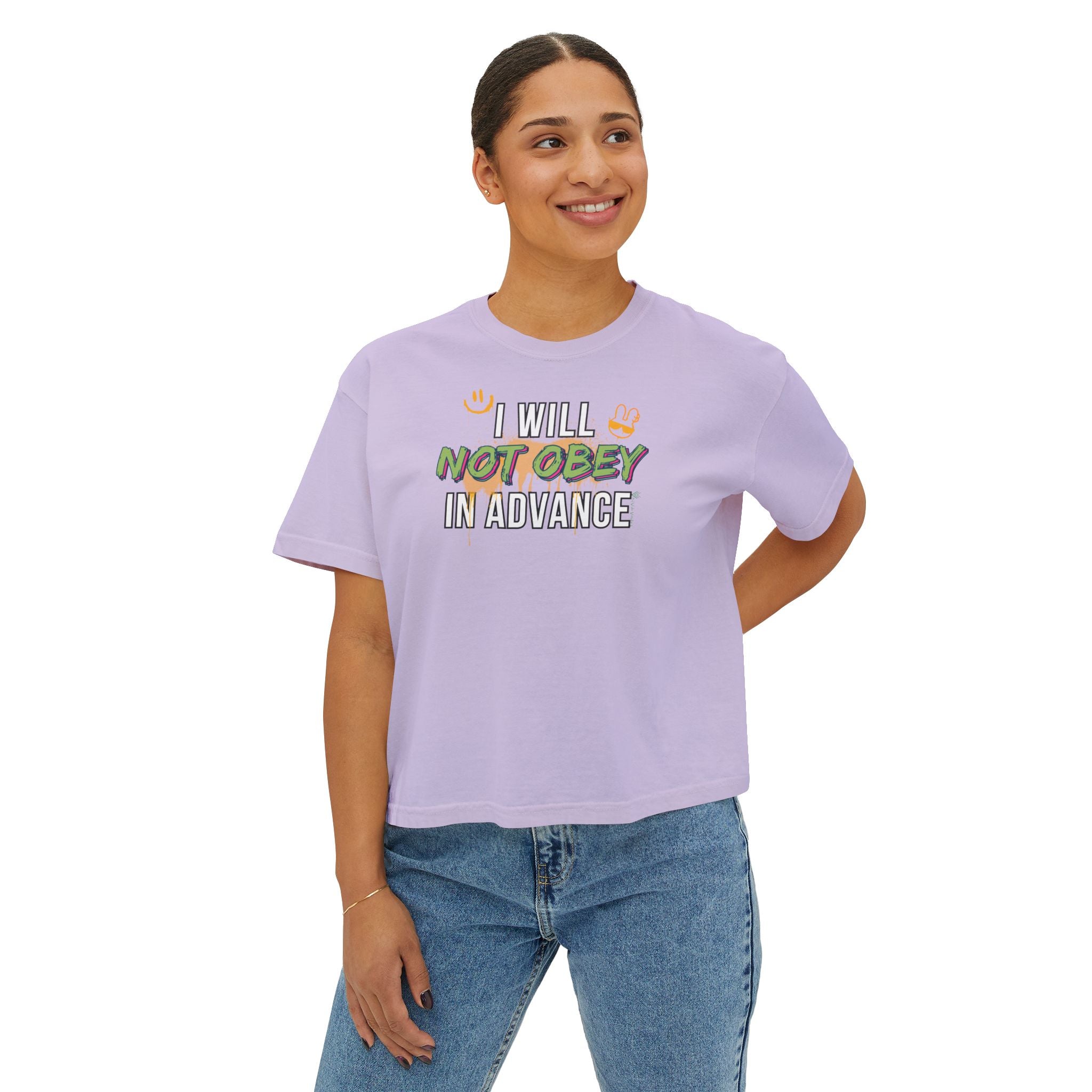 Boxy Crop Tee - I Will Not Obey in Advance Statement Tee