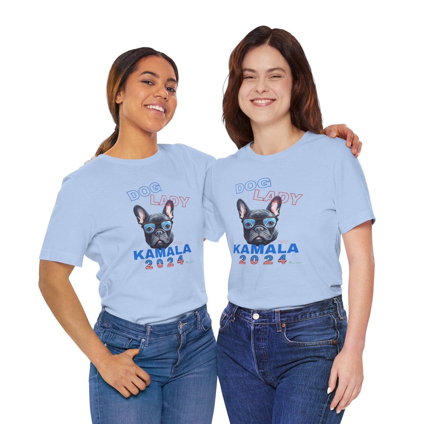 Dog Lady For Kamala Jersey Tee- Frenchie, Double-Sided Design