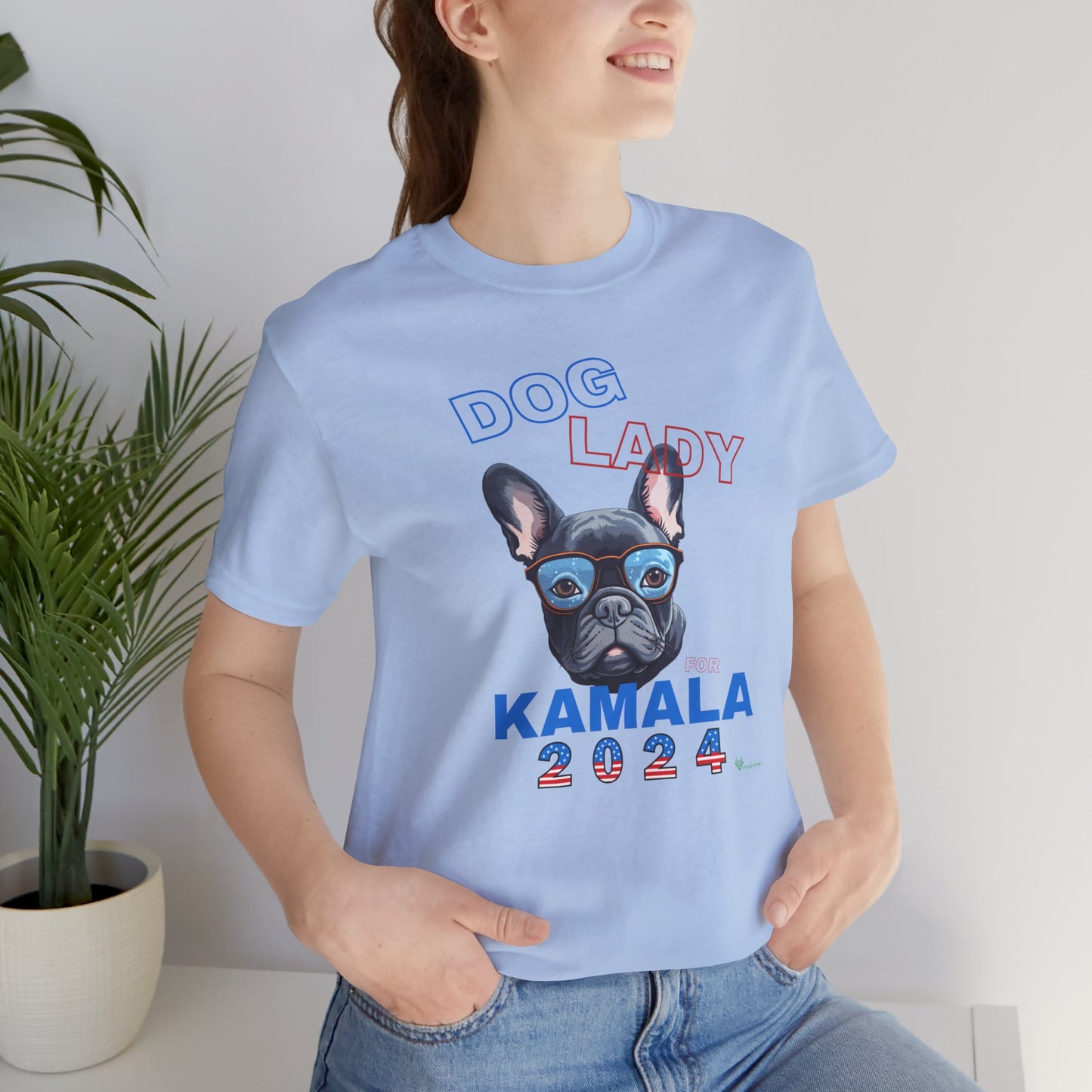 Dog Lady For Kamala Jersey Tee- Frenchie, Double-Sided Design