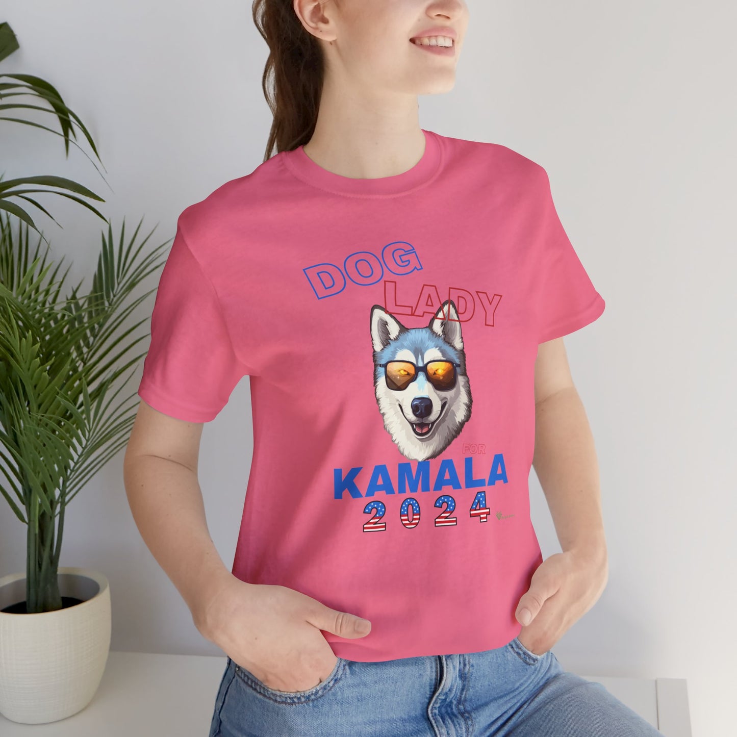 Dog Lady For Kamala Jersey Tee- Husky, Double-Sided Design