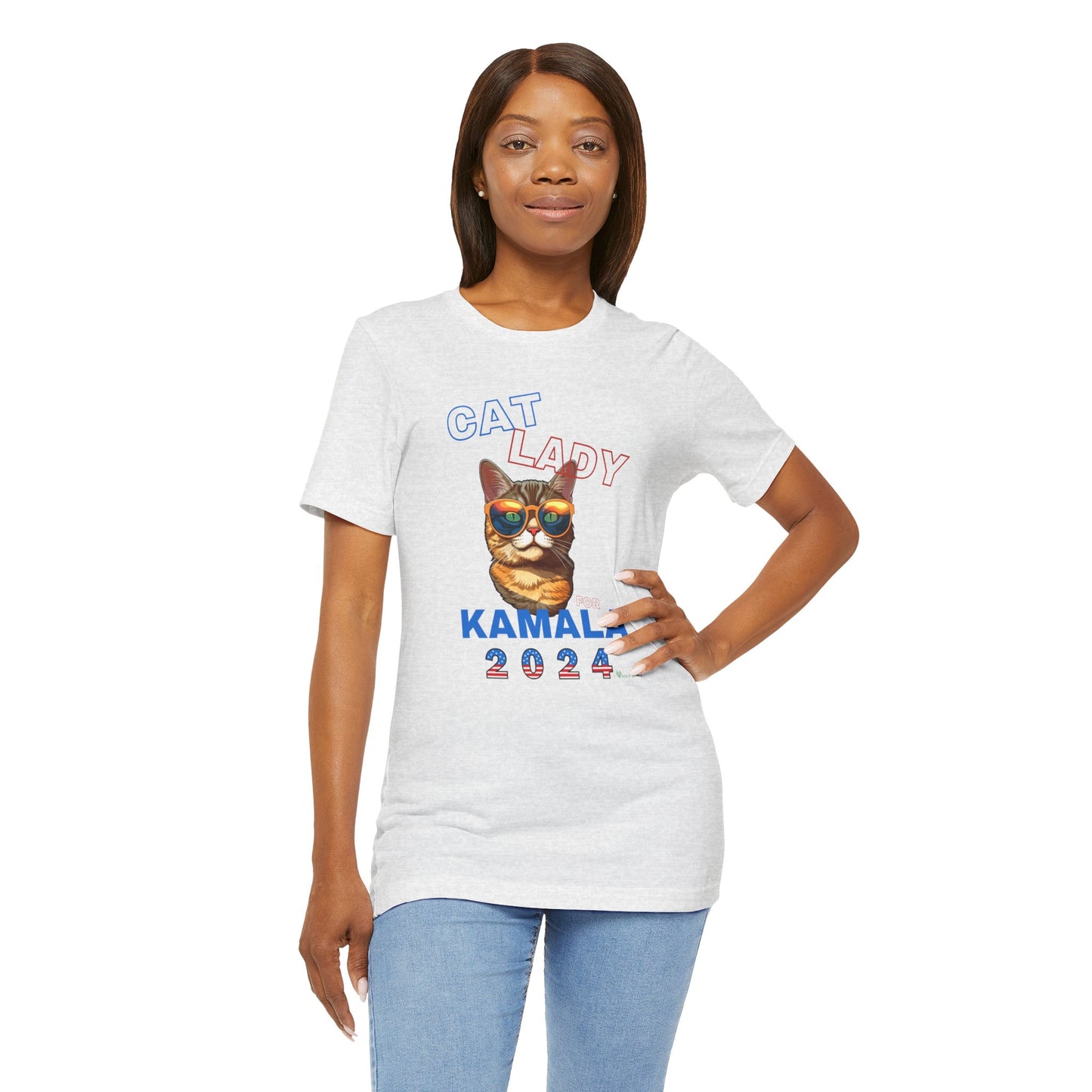 Cat Lady For Kamala Jersey Tee- Orange Tabby #1, Double-Side Design