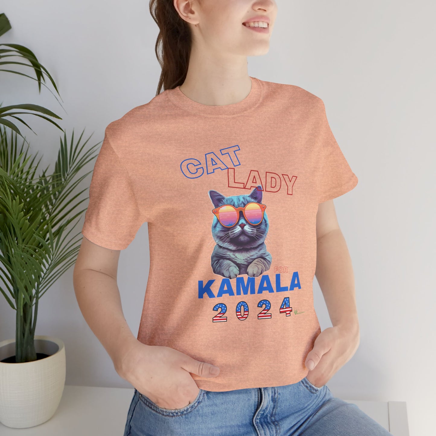 Cat Lady For Kamala Jersey Tee- Gray Cat, One-Sided Design