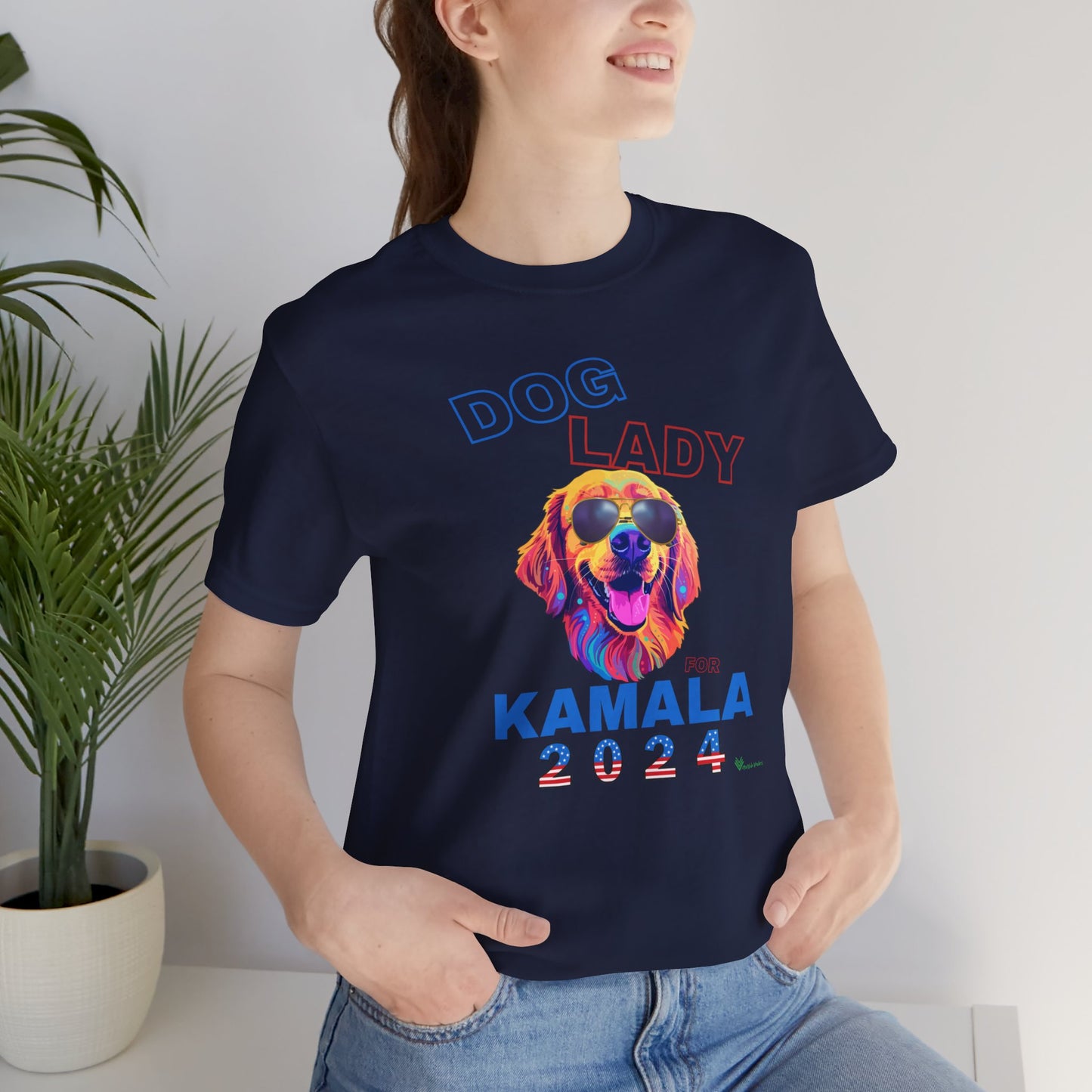 Dog Lady For Kamala Jersey Tee- Golden, Double-Side Design