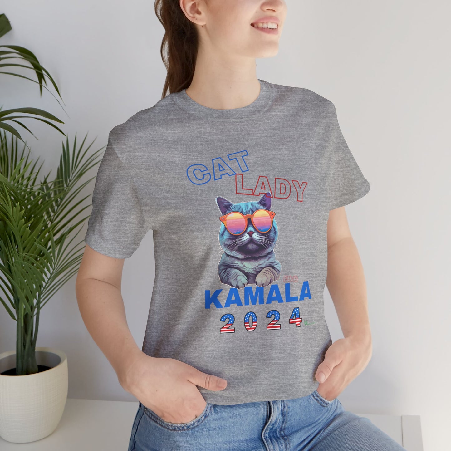 Cat Lady For Kamala Jersey Tee- Gray Cat, One-Sided Design