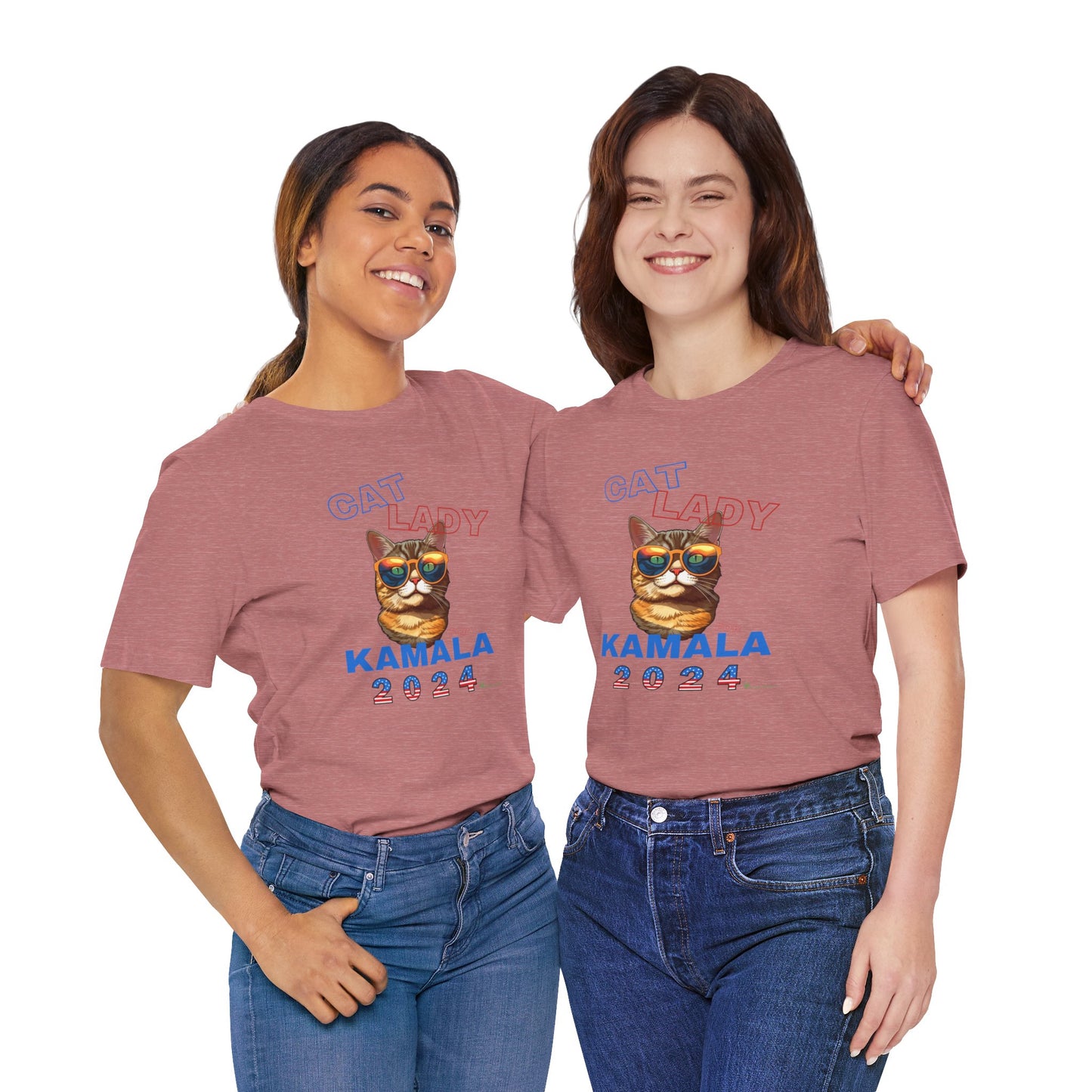 Cat Lady For Kamala Jersey Tee- Orange Tabby #1, Double-Side Design