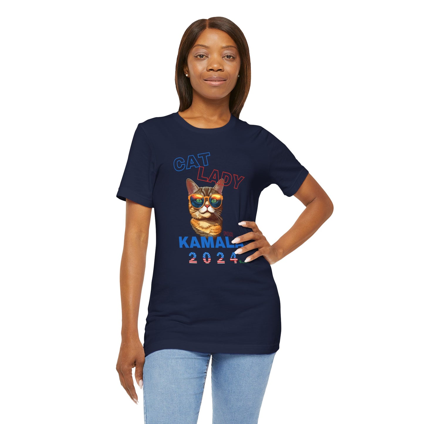 Cat Lady For Kamala Jersey Tee- Orange Tabby #1, One-Side Design